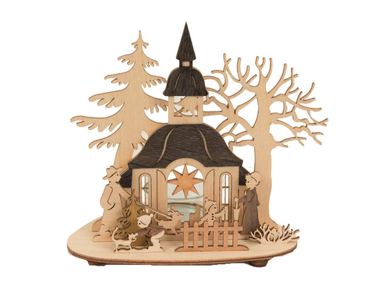 Kuhnert - high-quality tealight holder "Church" - with attached fine wood veneer - Dimensions: 13 x 10 x 15 cm - Made in Germany