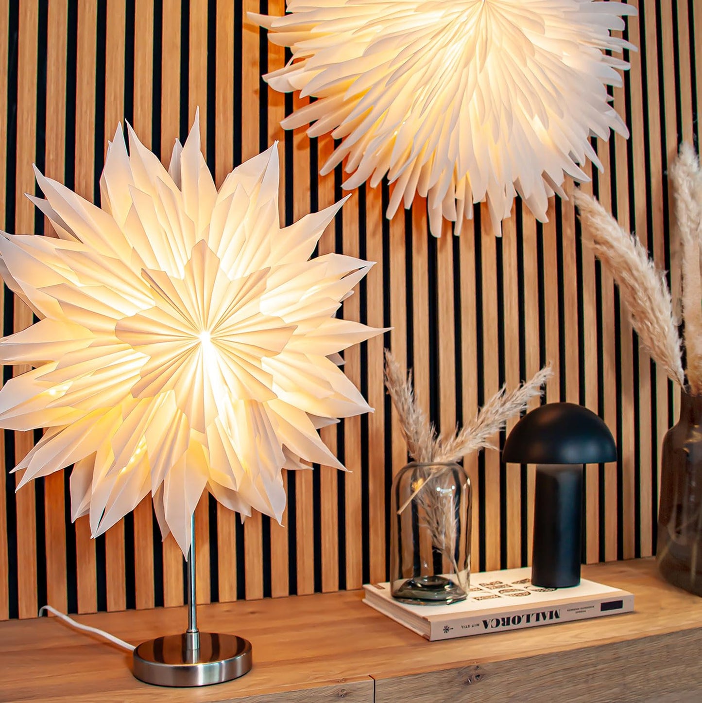 Mea-Living Stella Dalia White 60 cm, Parchment Paper Flower - Luminous Star, Paper Star, Christmas Star