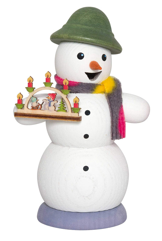 Kuhnert Smoker/Incense Burner Figurine - Snowman with Schwibbogen - approx. 13 cm - Made in Germany