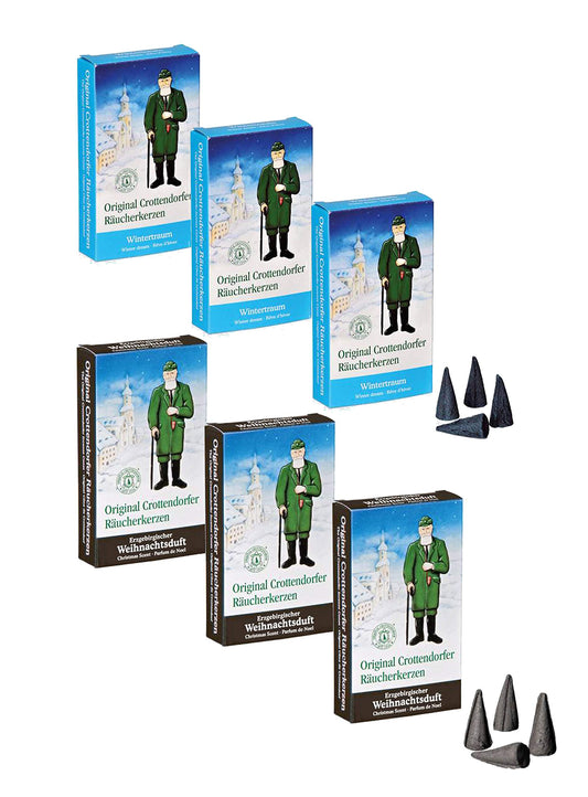 Crottendorfer Räucherkerzen set da 6 (6 x 24 pezzi) 3x Sogno d'inverno, 3x Profumo di Natale