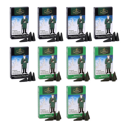 Crottendorf Incense Cones 10-pack (10 x 24 pieces) 5x Fir Scent + 5x Christmas Frankincense