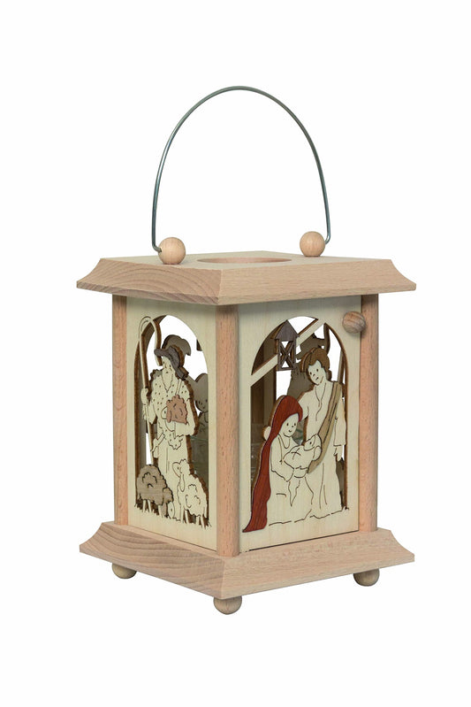 Kuhnert Woodturning Table Lantern / Tealight Holder - Design: "Nativity Scene" made of precious wood - Dimensions: 11.5 x 11.5 x 17cm - Made in Germany