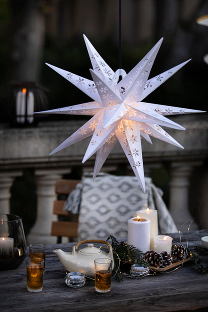 Sterntaler Decorative Star | Christmas Star with Snowflake Design | Folding Star | White | 55cm | Outdoor | Light Bulb | Power Plug