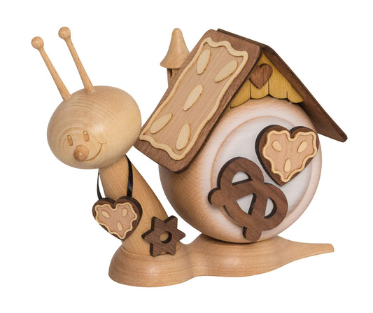 Drechslerei Kuhnert - Lumaca fumigatrice/Figura fumigatrice in legno - Sunny lumaca di panpepato - Altezza: ca. 15cm - Made in Germany