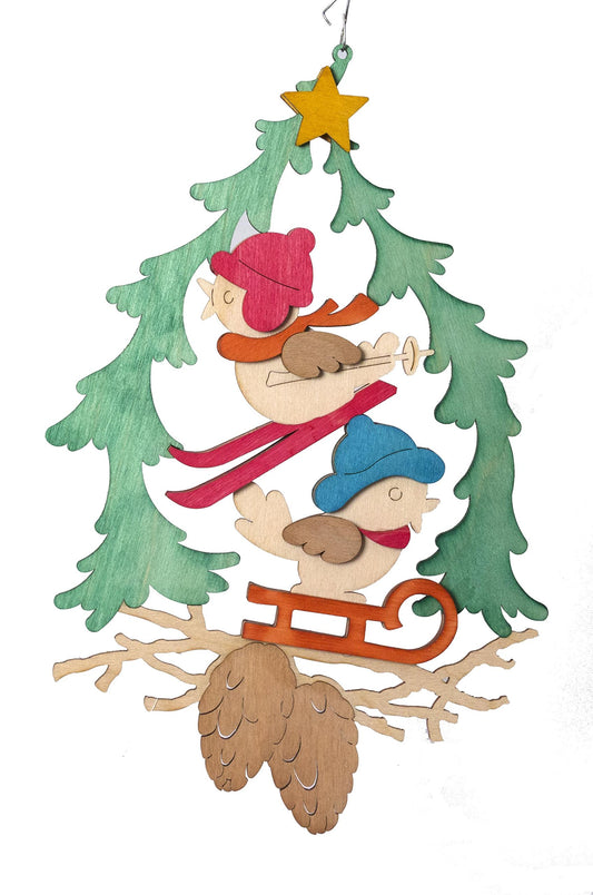 Kuhnert Craft Kit Window Decoration "2 Birds in Snow" - Wooden Craft Kit for DIY - approx. 19 x 28 cm - Creative Craft Project for the Whole Family - Made in Germany