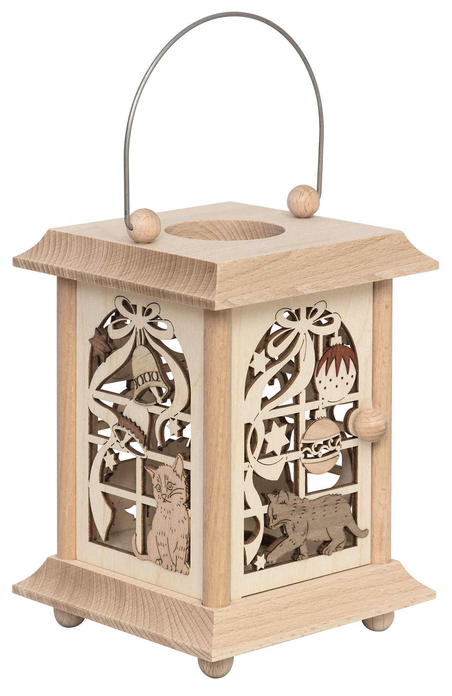 Kuhnert Woodturning Table Lantern / Tealight Holder - Design: "Christmas with Cats" made of precious wood -