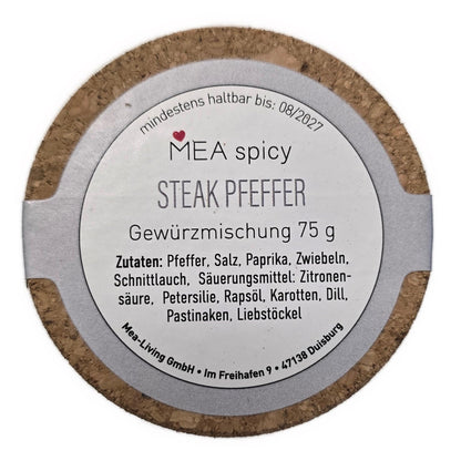 MEA Living, Spice in an espresso cup, STONEWARE mug, heart turquoise, "Steak Pepper"