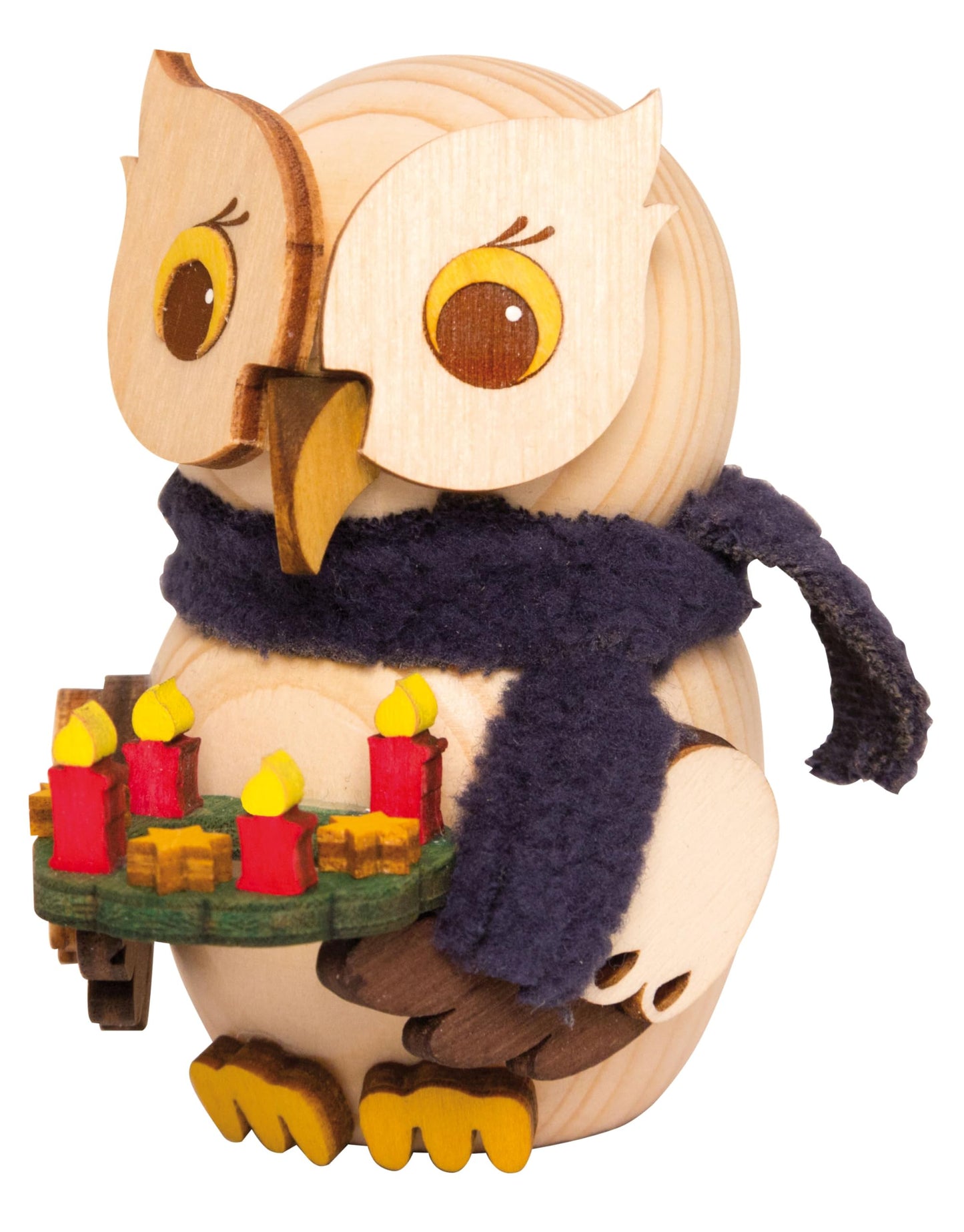 Kuhnert - Dekoration/Holzfigur - Mini Eule mit Adventskranz - ca. 7cm - Made in Germany