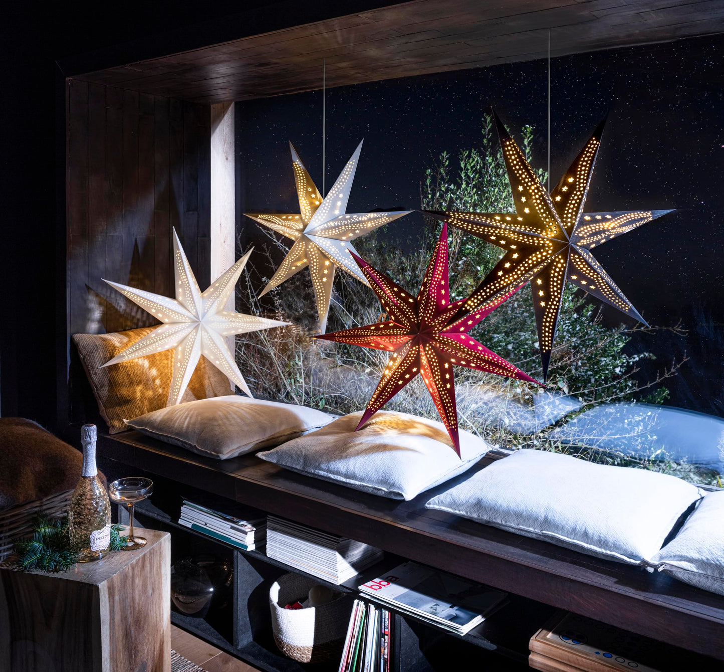 DecoTrend GmbH Sterntaler Decorative Star | Christmas Star Paper | Velvet | Folding Star | 75cm | Indoor | Light Bulb | Mains Plug
