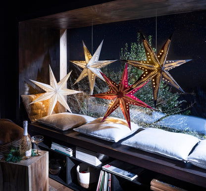 DecoTrend GmbH Sterntaler Decorative Star | Christmas Star Paper | Velvet | Folding Star | 75cm | Indoor | Light Bulb | Mains Plug