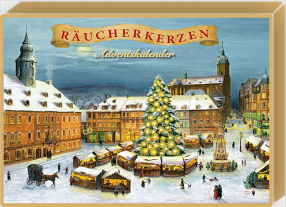 Räucherkerzen-Adventskalender, Motiv: Weihnachtsmarkt Annaberg-Buchholz