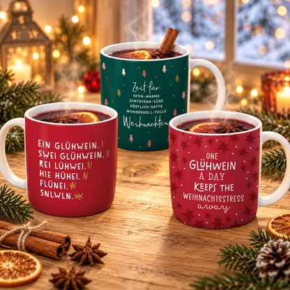 Grafik-Werkstatt Kaffeetasse mit Spruch 300 ml | Porzellan-Tasse | Weihnachten | One Glühwein