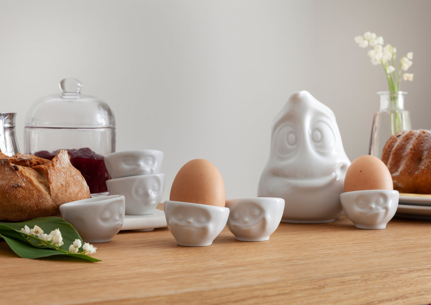 FIFTYEIGHT PRODUCTS / Eierbecher - Set Nr. 2 „Och Bitte & Lecker“ (Porzellan, weiß, Made in Germany)
