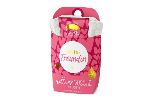 La Vida Wellness-Doccia | Cofanetto regalo | Bagnoschiuma + Asciugamano in cotone | "Amica del cuore"