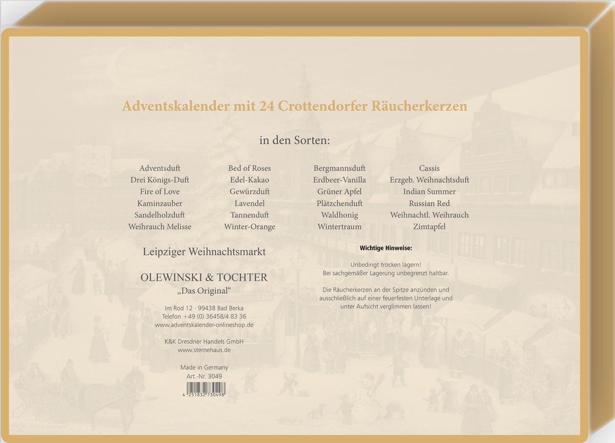 Räucherkerzen-Adventskalender, Motiv: Leipziger Weihnachtsmarkt