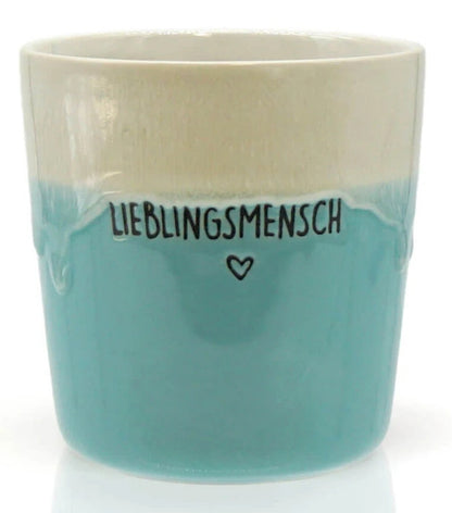 Mea-Living STONEWARE Tazza | "Lieblingsmensch" | azzurro | gres fatto a mano | 280 ml