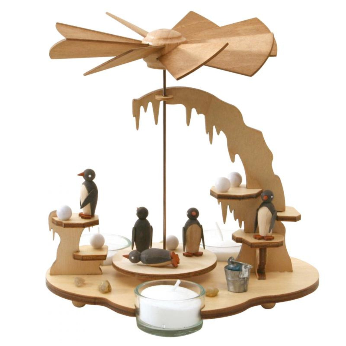Drechslerei Kuhnert Portacandele con pinguini, Naturale, Pietra, 38 mm, Casual Gathering, Uso domestico