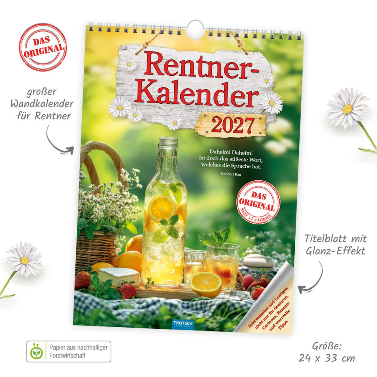 TRÖTSCH Rentner-Wand-Kalender 2027 Classic-Kalender 24 x 33 cm