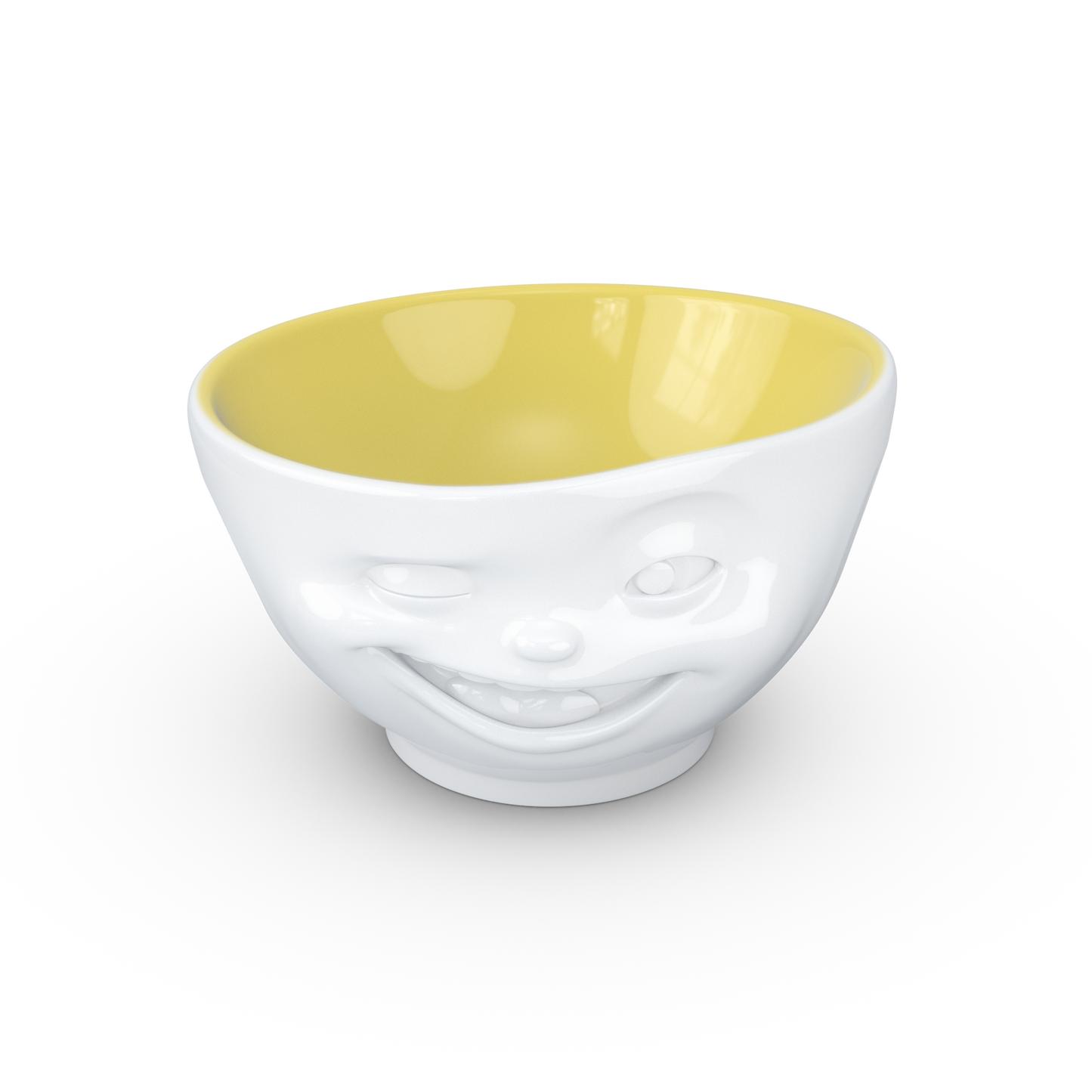 FIFTYEIGHT PRODUCTS / Mugs / Bowl "Winking" (Porcelain, 500ml, white, interior saffron, Made in Germany)