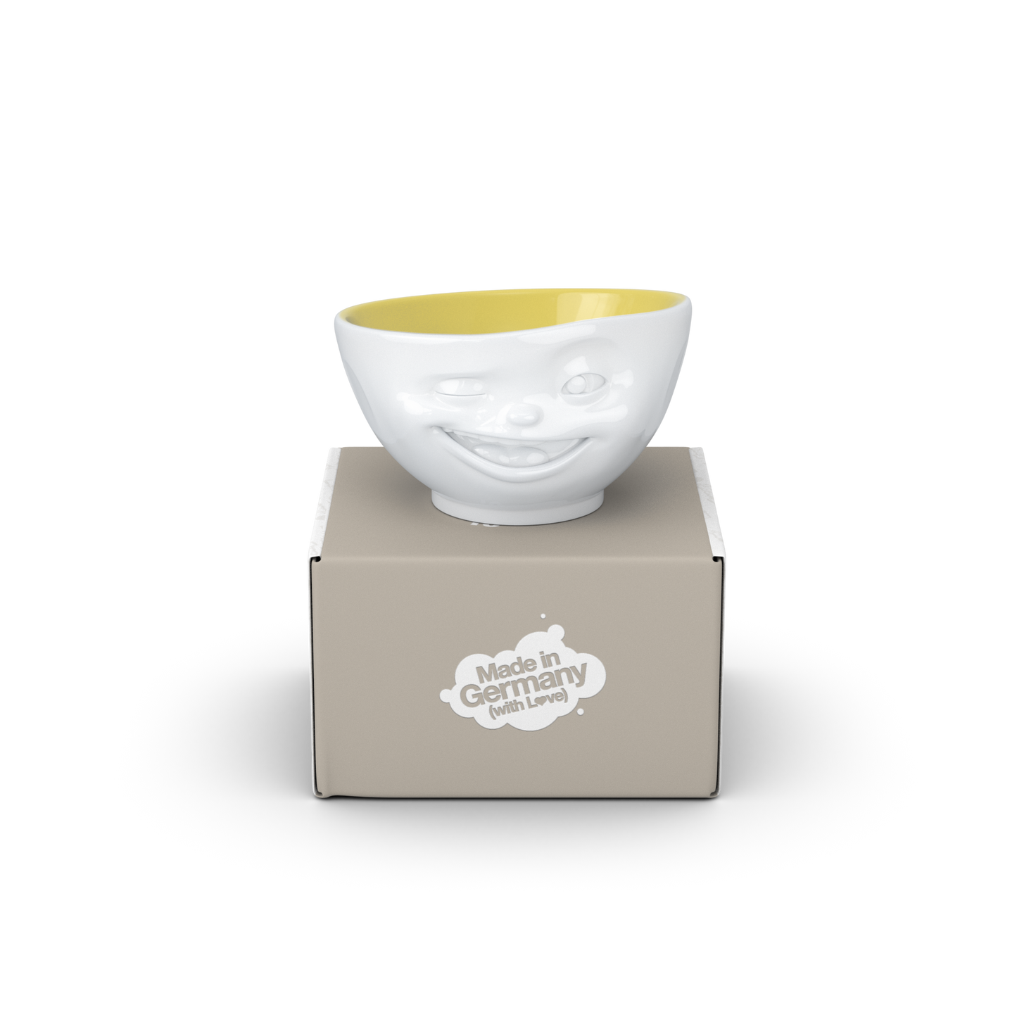 FIFTYEIGHT PRODUCTS / Mugs / Bowl "Winking" (Porcelain, 500ml, white, interior saffron, Made in Germany)