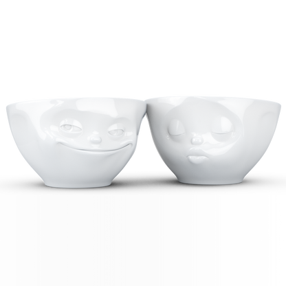 FIFTYEIGHT PRODUCTS / Tazze / Ciotole medie / Set ciotole n. 1 "Baciando & Ghignando" (Porcellana, 200 ml, bianco, Made in Germany)