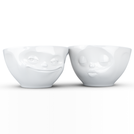 FIFTYEIGHT PRODUCTS / Tazze / Ciotole medie / Set ciotole n. 1 "Baciando & Ghignando" (Porcellana, 200 ml, bianco, Made in Germany)