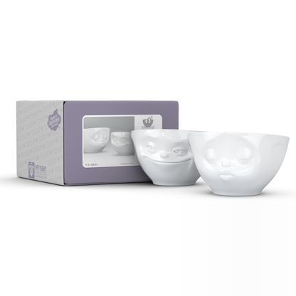FIFTYEIGHT PRODUCTS / Tazze / Ciotole medie / Set ciotole n. 1 "Baciando & Ghignando" (Porcellana, 200 ml, bianco, Made in Germany)
