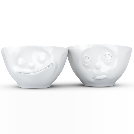 FIFTYEIGHT PRODUCTS / Tazze / Ciotole Medie / Set Ciotole n. 2 „Felice & Oh, Prego“ (Porcellana, 200 ml, bianco, Made in Germany)