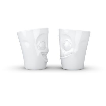 FIFTYEIGHT PRODUCTS / Tazze / Set 2 tazze senza manico n. 3 "Divertenti e Deliziose" (Porcellana, 2 x 350ml, Bianco, Made in Germany)