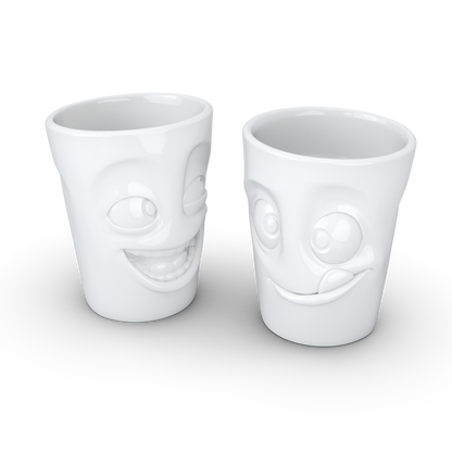 FIFTYEIGHT PRODUCTS / Tazze / Set 2 tazze senza manico n. 3 "Divertenti e Deliziose" (Porcellana, 2 x 350ml, Bianco, Made in Germany)