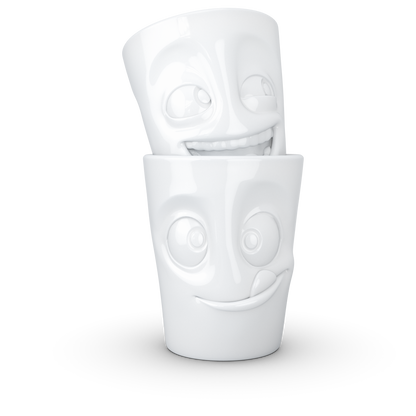 FIFTYEIGHT PRODUCTS / Tazze / Set 2 tazze senza manico n. 3 "Divertenti e Deliziose" (Porcellana, 2 x 350ml, Bianco, Made in Germany)