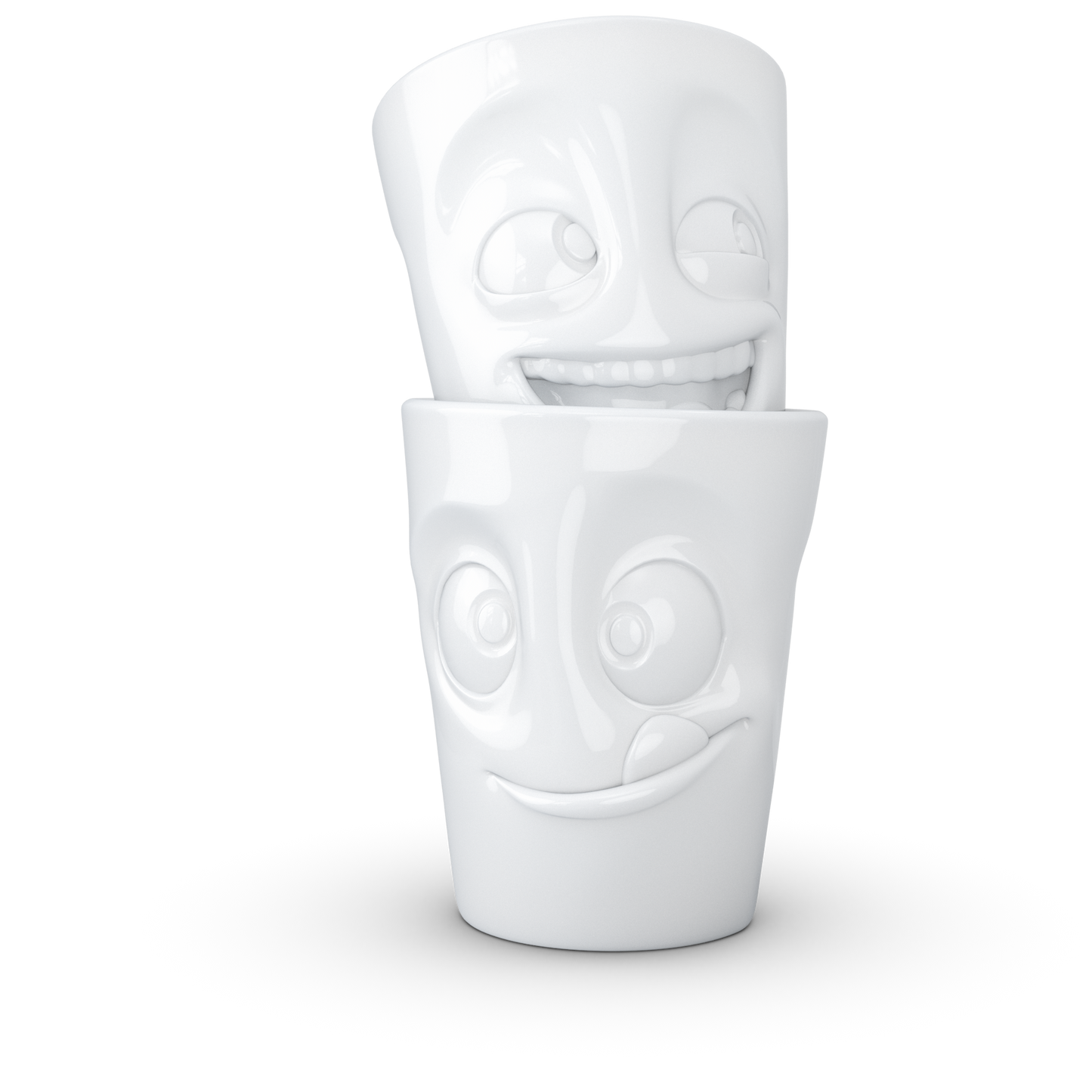 FIFTYEIGHT PRODUCTS / Tazze / Set 2 tazze senza manico n. 3 "Divertenti e Deliziose" (Porcellana, 2 x 350ml, Bianco, Made in Germany)