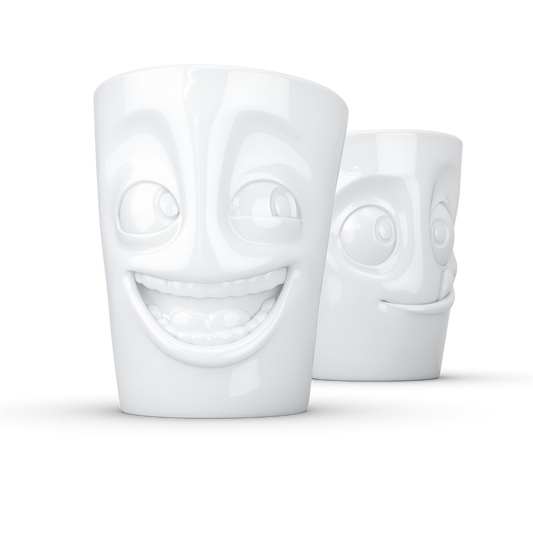 FIFTYEIGHT PRODUCTS / Tazze / Set 2 tazze senza manico n. 3 "Divertenti e Deliziose" (Porcellana, 2 x 350ml, Bianco, Made in Germany)