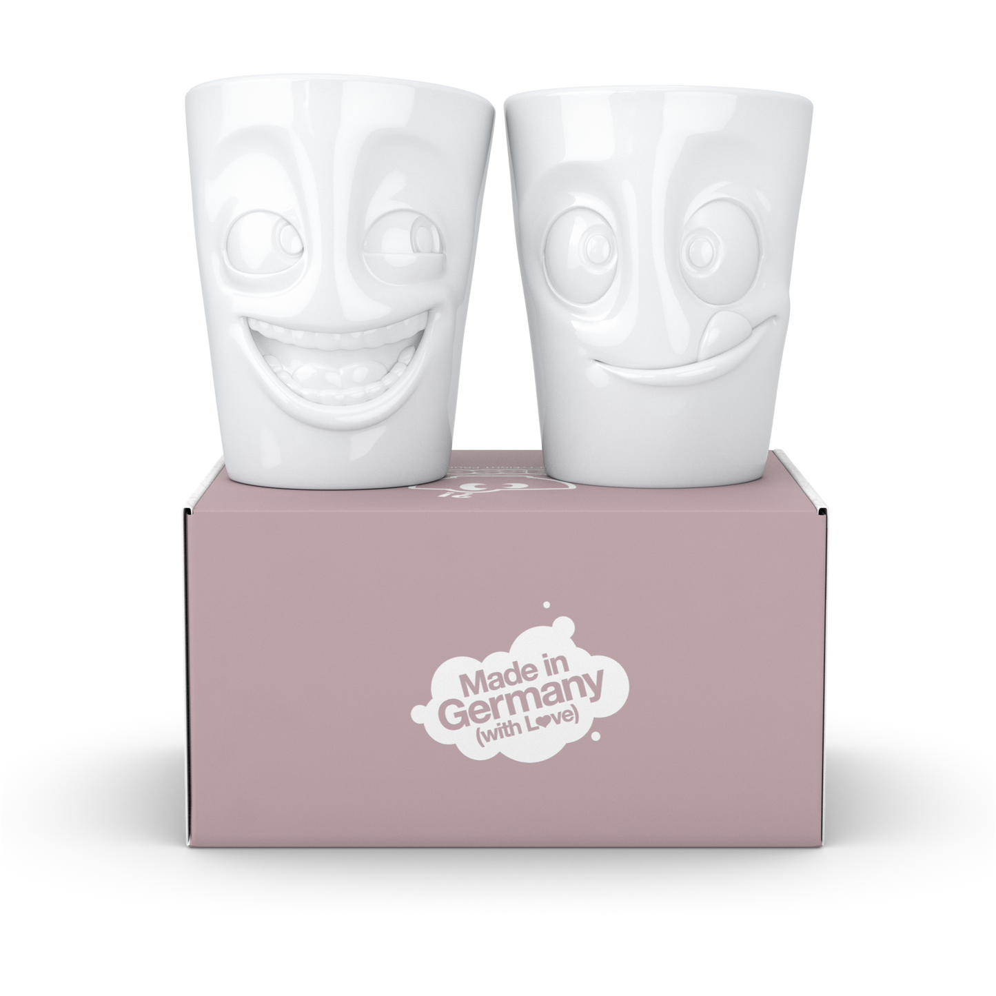 FIFTYEIGHT PRODUCTS / Tazze / Set 2 tazze senza manico n. 3 "Divertenti e Deliziose" (Porcellana, 2 x 350ml, Bianco, Made in Germany)