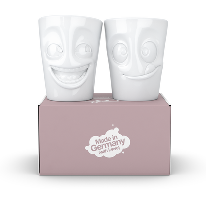 FIFTYEIGHT PRODUCTS / Tazze / Set 2 tazze senza manico n. 3 "Divertenti e Deliziose" (Porcellana, 2 x 350ml, Bianco, Made in Germany)