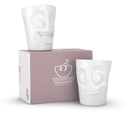FIFTYEIGHT PRODUCTS / Tazze / Set 2 tazze senza manico n. 3 "Divertenti e Deliziose" (Porcellana, 2 x 350ml, Bianco, Made in Germany)