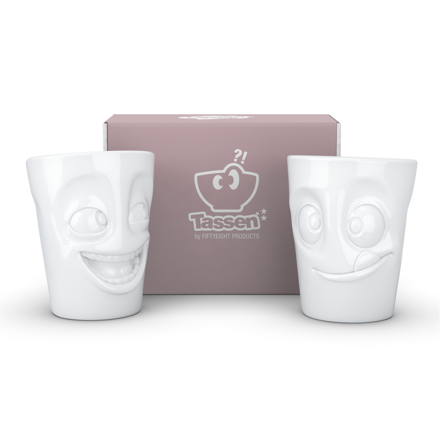 FIFTYEIGHT PRODUCTS / Tazze / Set 2 tazze senza manico n. 3 "Divertenti e Deliziose" (Porcellana, 2 x 350ml, Bianco, Made in Germany)