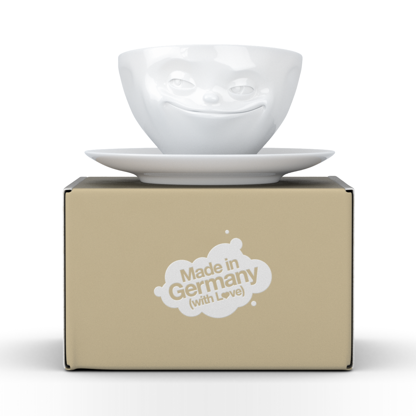 FIFTYEIGHT PRODUCTS / Mugs / Coffee mug "Grinning" (Porcelain, 200ml, white, Made in Germany)
