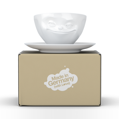 FIFTYEIGHT PRODUCTS / Mugs / Coffee mug "Grinning" (Porcelain, 200ml, white, Made in Germany)