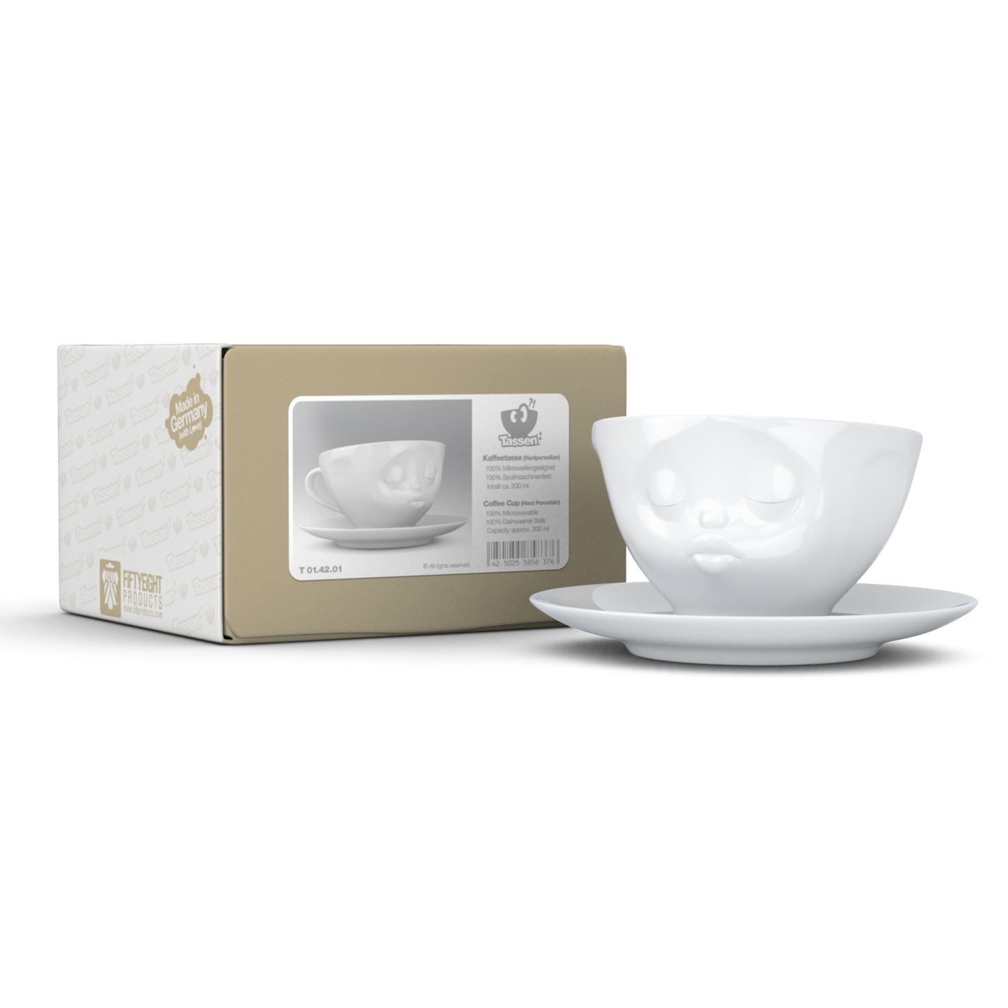 FIFTYEIGHT PRODUCTS / Kissing Face Coffee Cup / Hard Porcelain 200 ml, white