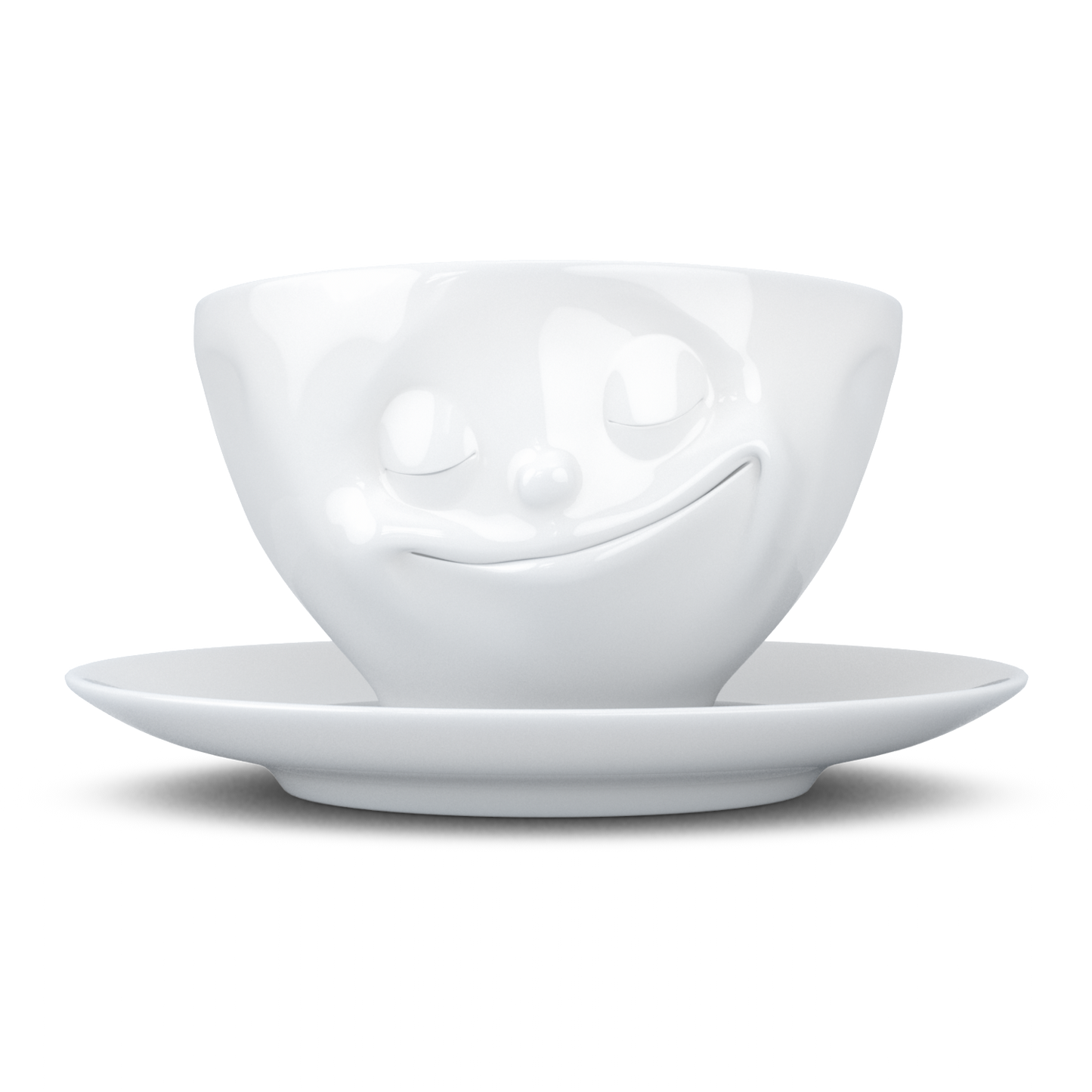FIFTYEIGHT PRODUCTS / Tassen / Kaffeetasse „Glücklich“ (Porzellan, 200 ml, weiß, Made in Germany)