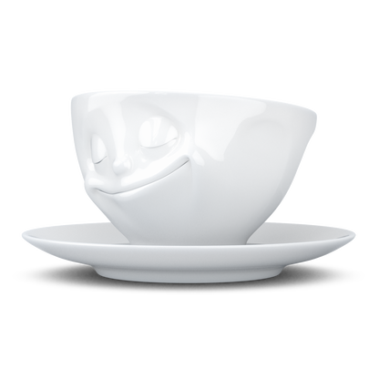 FIFTYEIGHT PRODUCTS / Tassen / Kaffeetasse „Glücklich“ (Porzellan, 200 ml, weiß, Made in Germany)