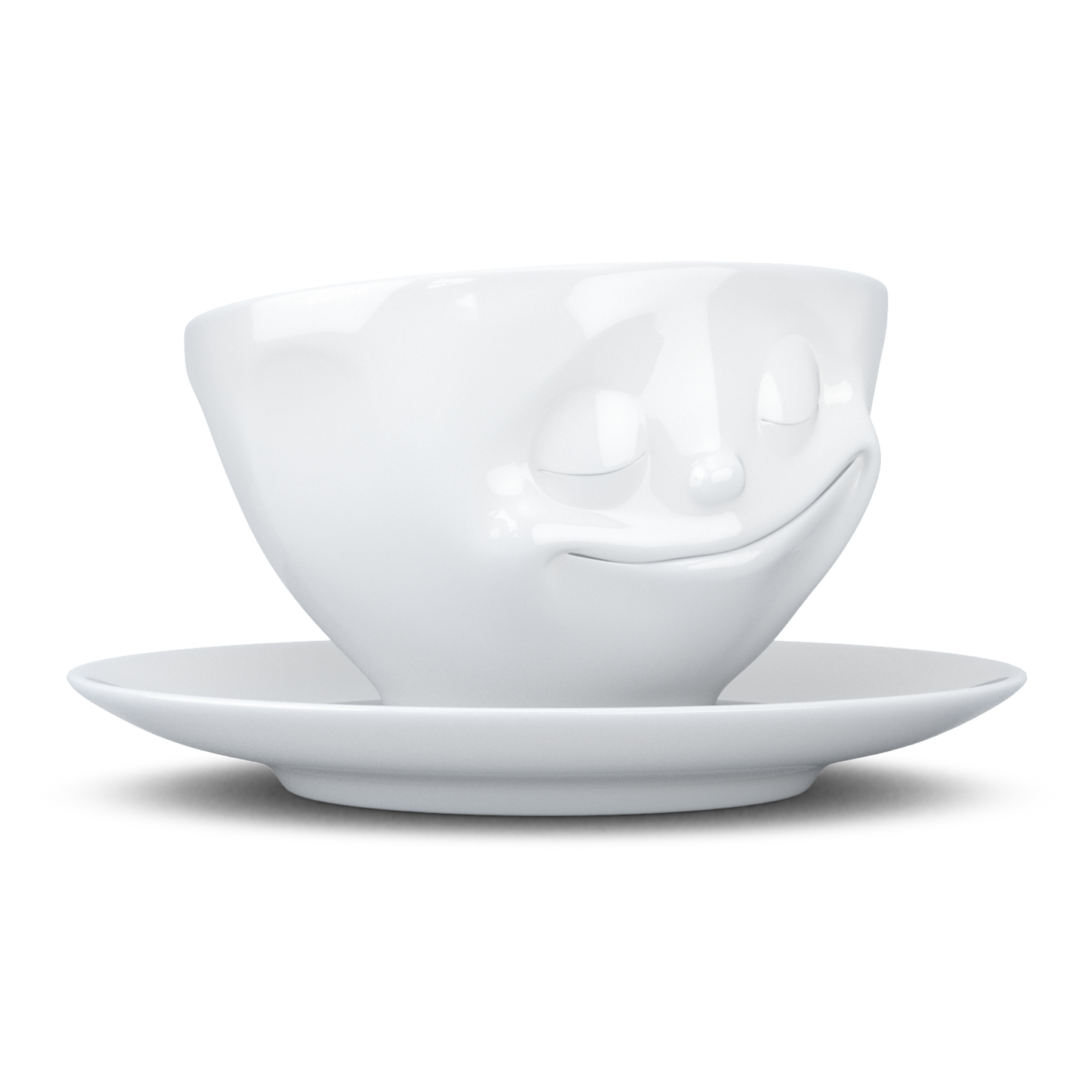 FIFTYEIGHT PRODUCTS / Tassen / Kaffeetasse „Glücklich“ (Porzellan, 200 ml, weiß, Made in Germany)