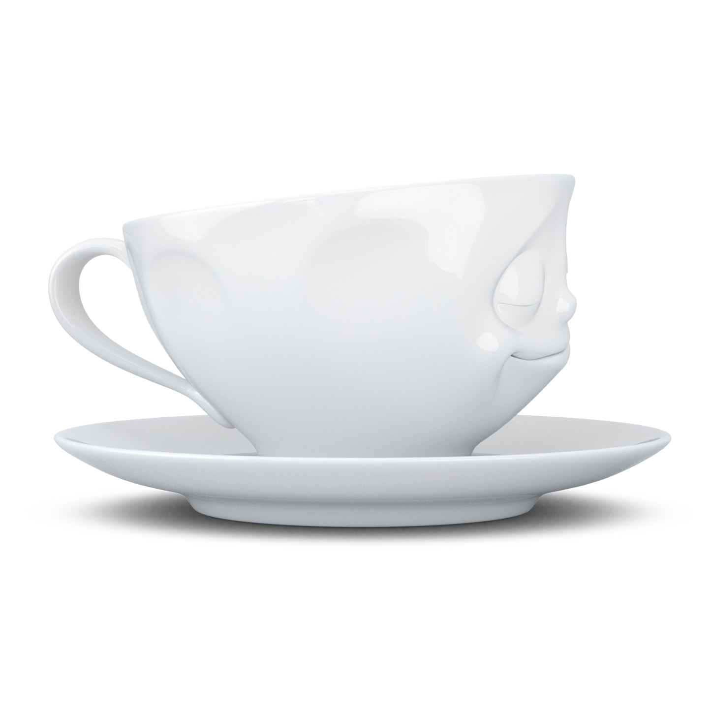 FIFTYEIGHT PRODUCTS / Tassen / Kaffeetasse „Glücklich“ (Porzellan, 200 ml, weiß, Made in Germany)