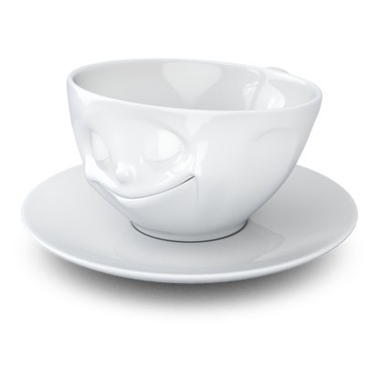 FIFTYEIGHT PRODUCTS / Tassen / Kaffeetasse „Glücklich“ (Porzellan, 200 ml, weiß, Made in Germany)