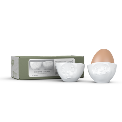FIFTYEIGHT PRODUCTS / Eierbecher - Set Nr. 2 „Och Bitte & Lecker“ (Porzellan, weiß, Made in Germany)