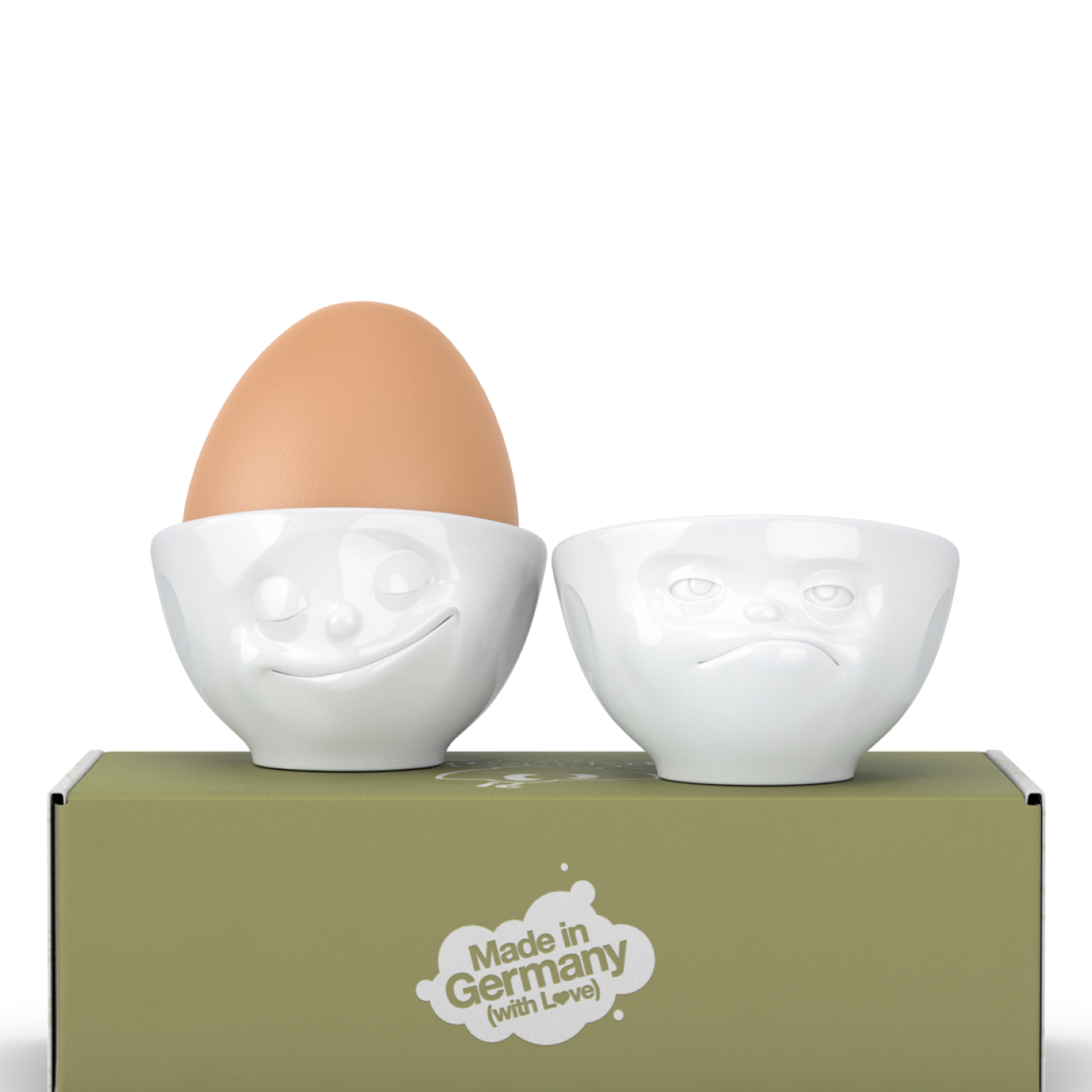 FIFTYEIGHT PRODUCTS / Portauovo - Set n. 3 "Felice & HMPFF" (porcellana, bianco, Made in Germany)