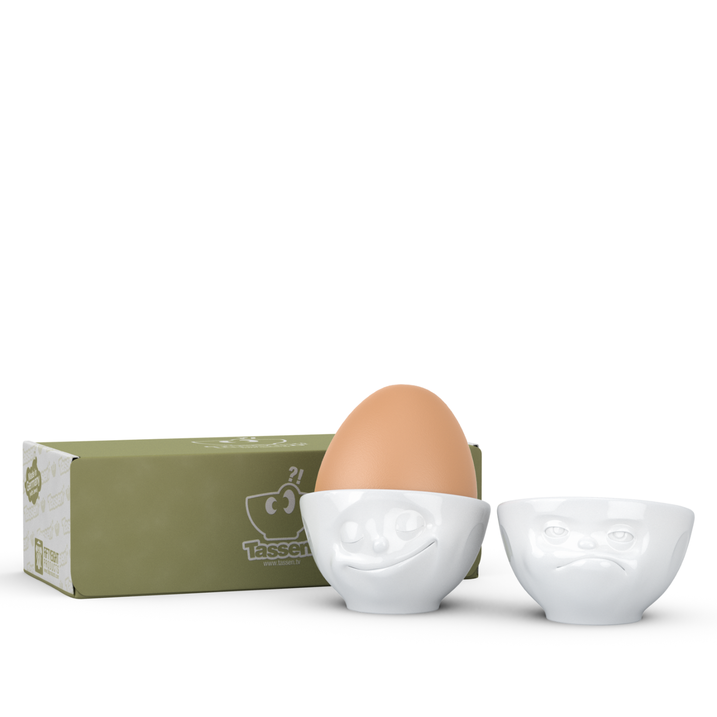 FIFTYEIGHT PRODUCTS / Portauovo - Set n. 3 "Felice & HMPFF" (porcellana, bianco, Made in Germany)
