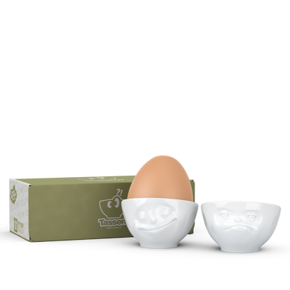 FIFTYEIGHT PRODUCTS / Portauovo - Set n. 3 "Felice & HMPFF" (porcellana, bianco, Made in Germany)