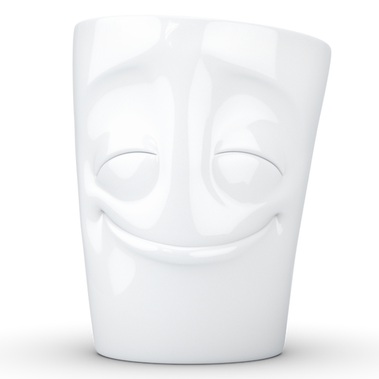 FIFTYEIGHT PRODUCTS / Tazza con manico "Vergnügt" (Porcellana, 350ml, bianca, Made in Germany)